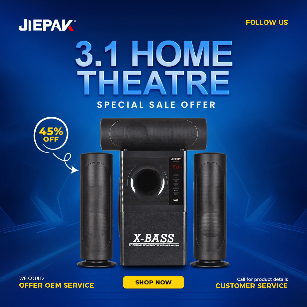 Sistema de Audio Bluetooth 5.3 Multimedia 120W con Radio FM y Control Remoto | 120W Bluetooth 5.3 Audio System – 4 Speakers, FM Radio