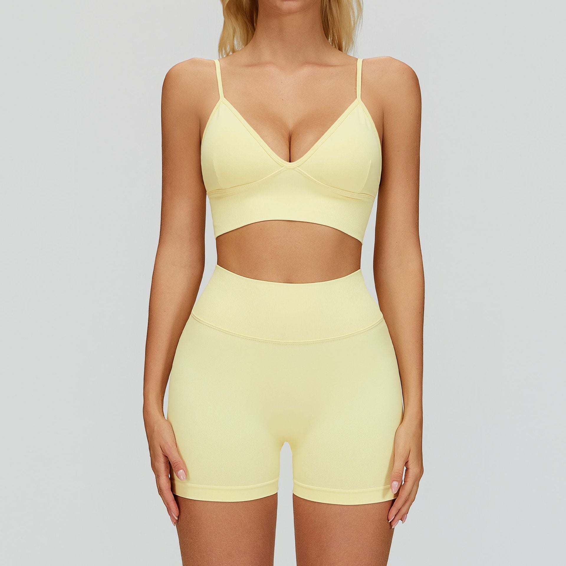 Conjunto Yoga Mujer Sin Costuras 90% Nylon 10% Spandex Moisture-Wicking Bra + Shorts/Pants o Jacket + Shorts 8 Colores S-XL | Women Seamless Yoga Set