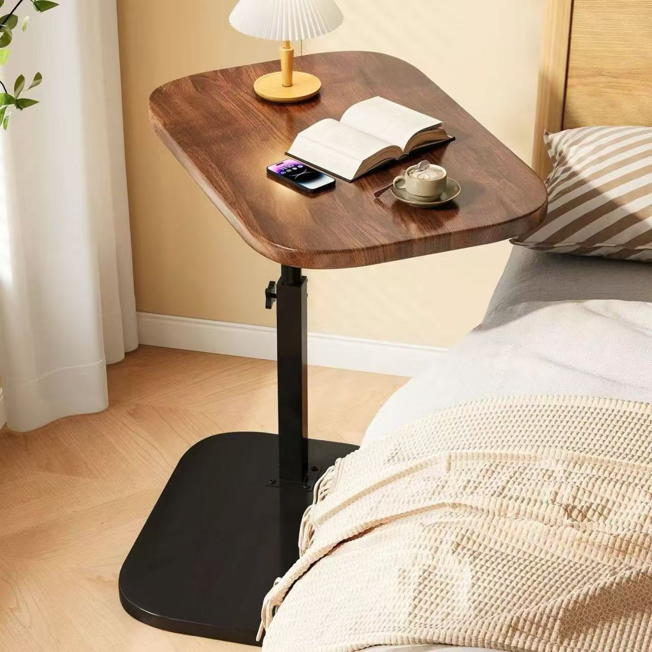 Mesa Auxiliar de Sofá | Madera Sólida | Altura Ajustable 45-80cm | Con Ruedas