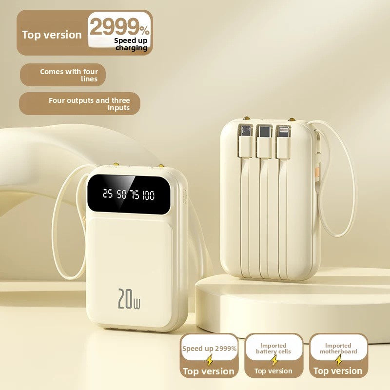 Banco de Energía Portátil 10000mAh con Cables Integrados – Carga Rápida PD 3.0