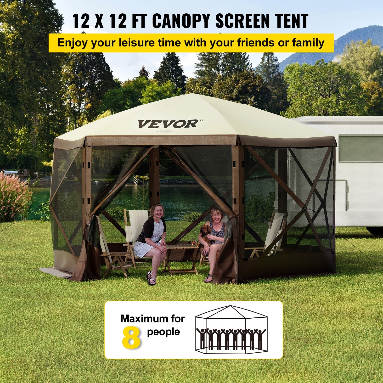 Carpa Gazebo de Camping 6 Lados con Ventanas de Malla