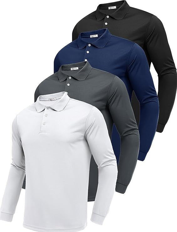 Polo Manga Larga Hombre Secado Rápido – Slim Fit, 95% Poliéster, S a XXXL