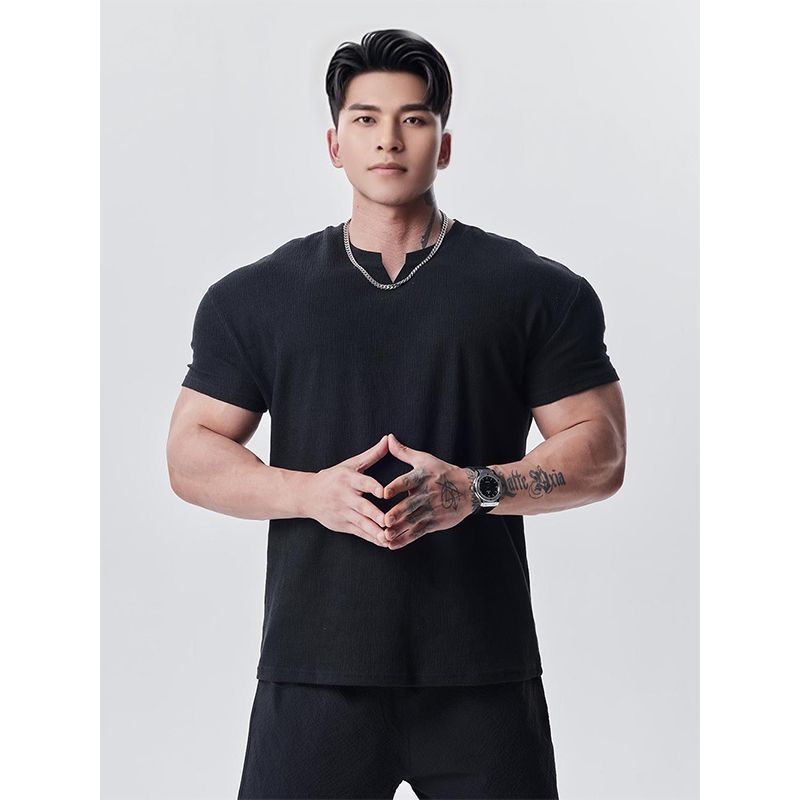 Camiseta Deportiva Casual de Manga Corta para Hombre – Cuello V o Redondo, M a XXXL