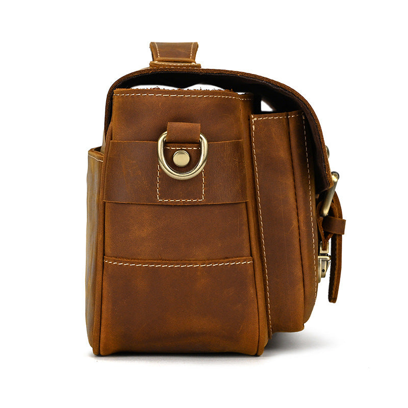 Bolso Retro de Cuero Genuino para Cámara – Primera Capa de Cuero, Resistente al Agua, Bandolera