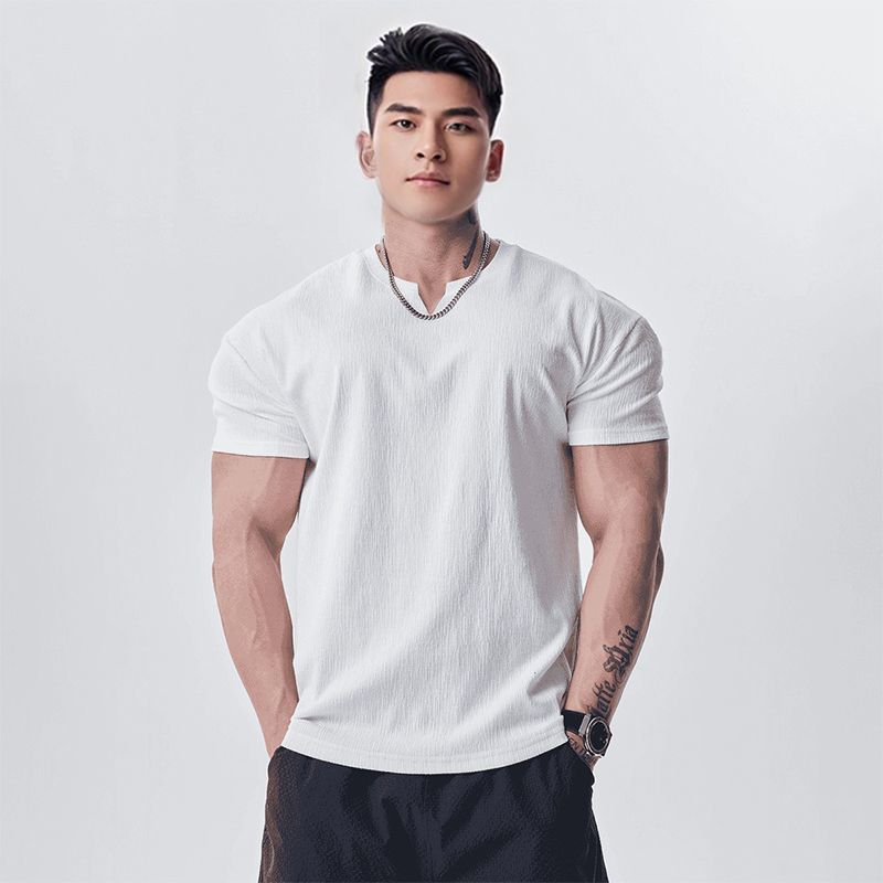 Camiseta Deportiva Casual de Manga Corta para Hombre – Cuello V o Redondo, M a XXXL