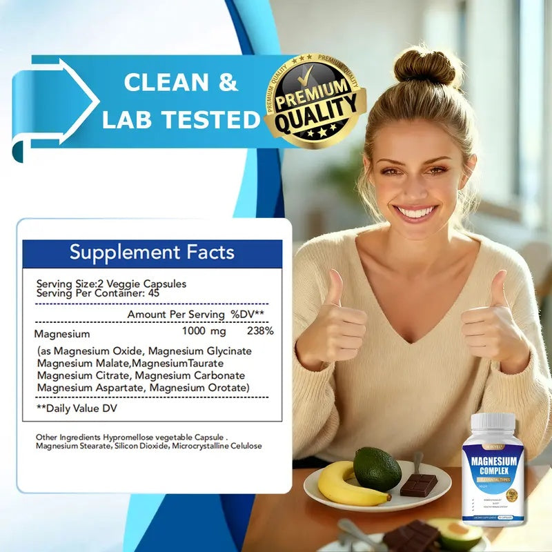 Magnesium Complex 8 en 1 — Maleato, Glicinato y más | 90 Cápsulas