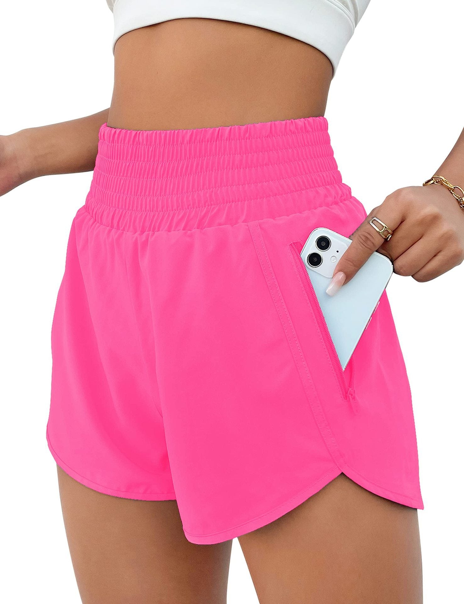 Shorts Deportivos Mujer Cintura Alta Tela Elástica Anti-Exposición S-XXXL | Women High Waist Sport Shorts