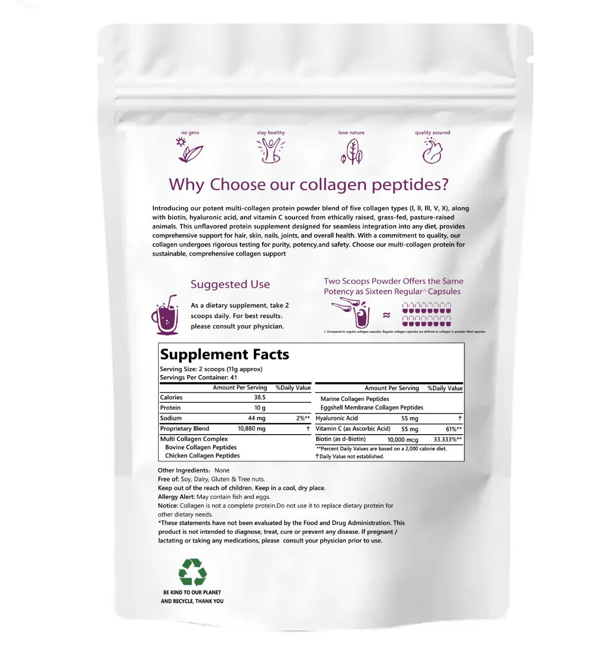 Multi Collagen Peptides Powder - Types I, II, III, V, X