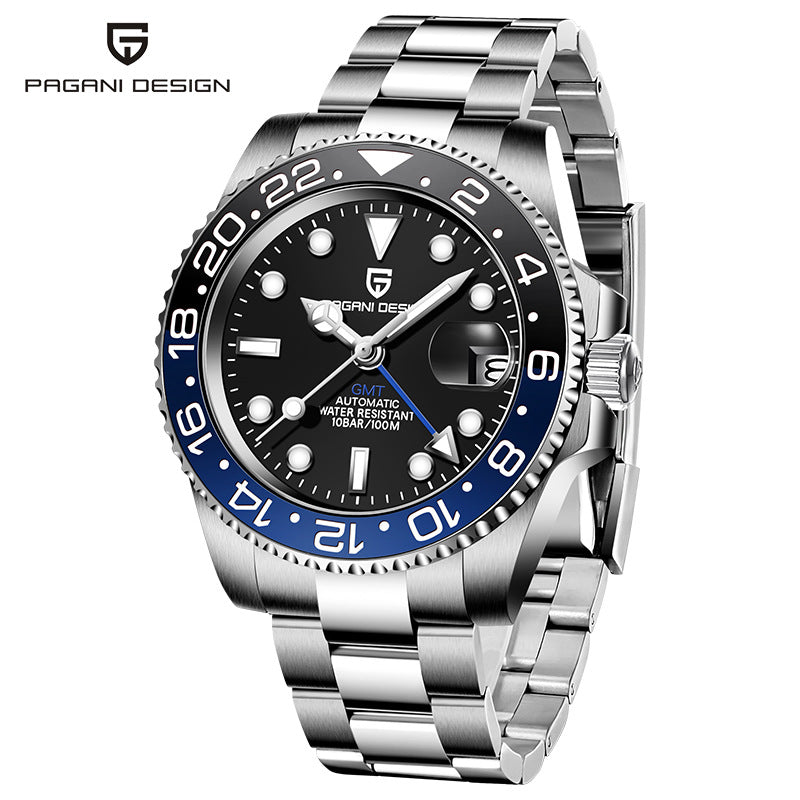 Reloj Mecánico GMT PAGANI DESIGN – Cristal Zafiro, Luminoso, 100m, 24 Estilos