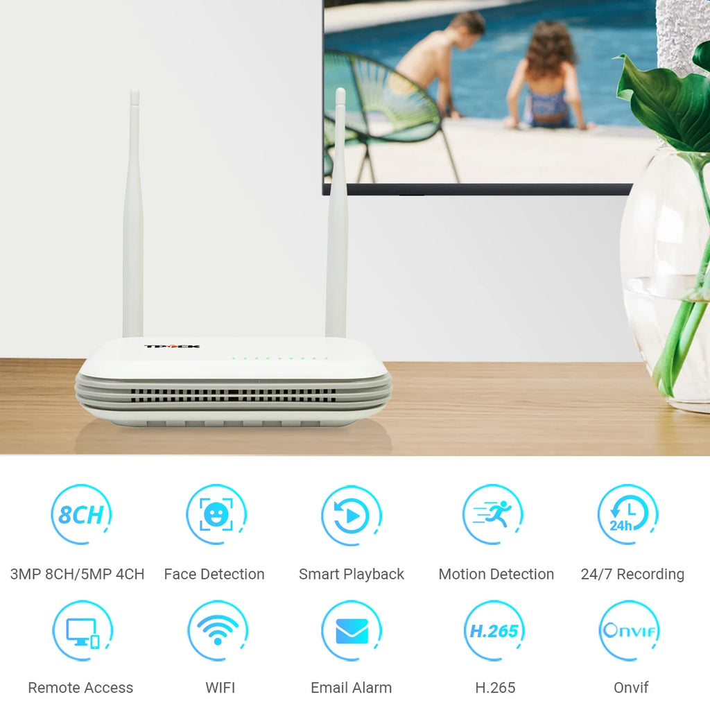 Mini WiFi NVR 8CH 3MP / 4CH 5MP H.265 – Wireless Network Video Recorder | Face Detection | ONVIF