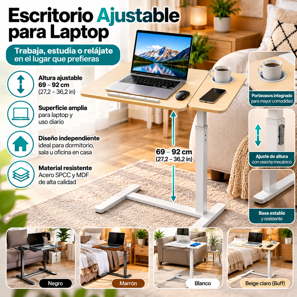 Adjustable Sit-Stand Laptop Desk | 69–92 cm | Escritorio de Altura Ajustable