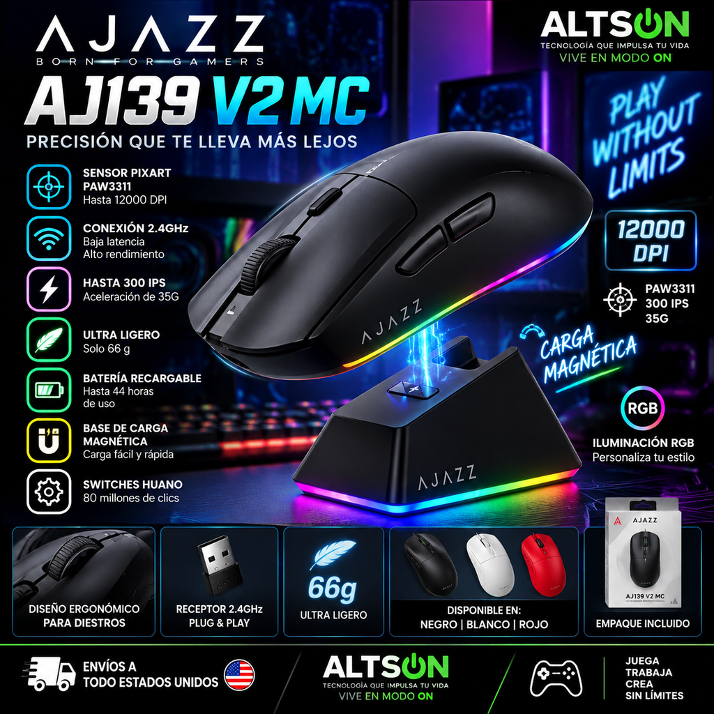 Ajazz AJ139 V2 MC Wireless Gaming Mouse | 12000 DPI