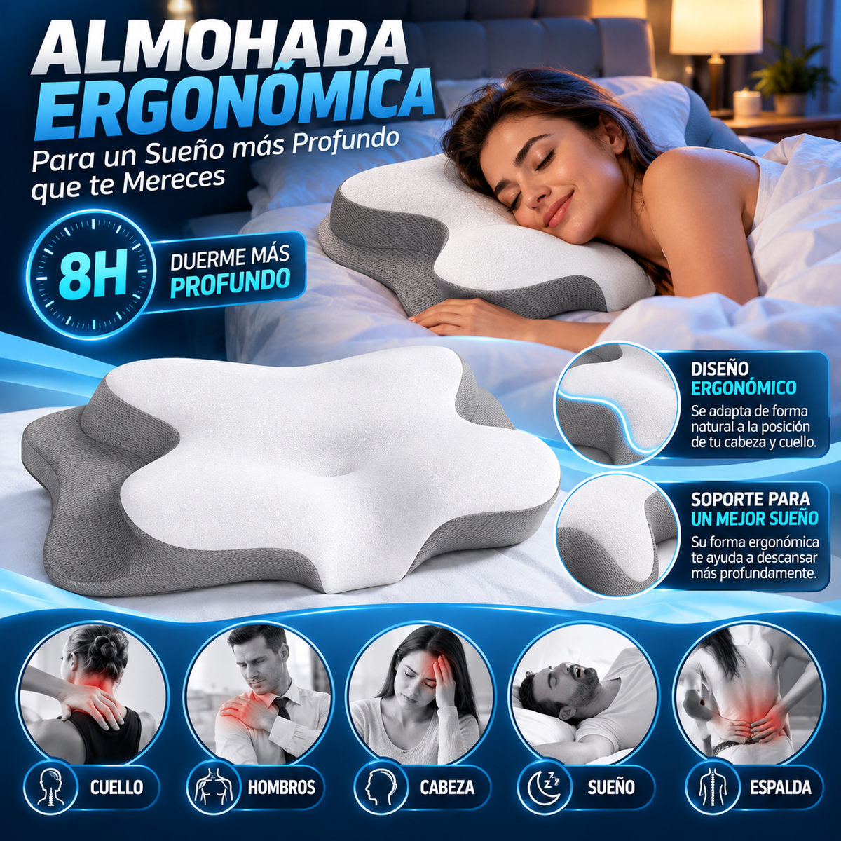 Almohada Cervical de Memory Foam | Diseño Mariposa | Funda Seda de Hielo | Soporte de Cuello