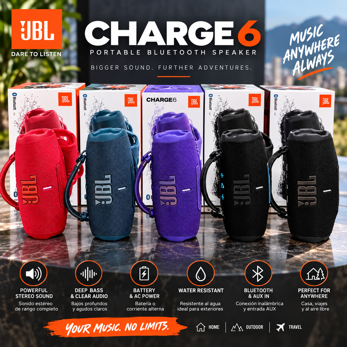 JBL Charge 6 Bluetooth Speaker | Waterproof Stereo | Altavoz Portátil