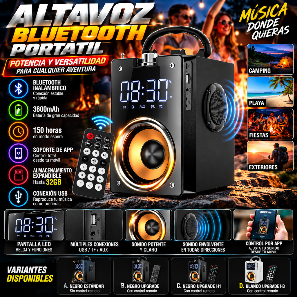 Altavoz Bluetooth Portátil para Exteriores | Soporte APP, 32GB y Control Remoto