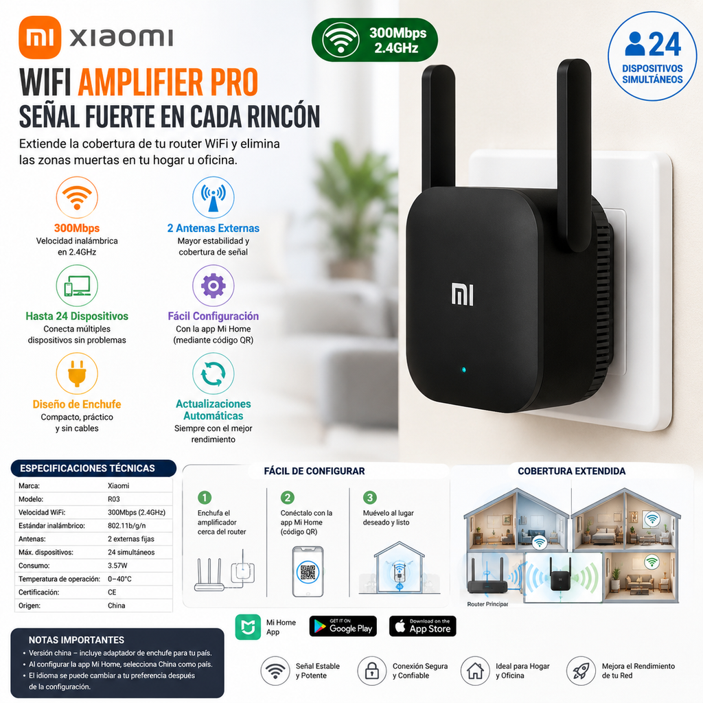 Xiaomi WiFi Amplifier Pro 300Mbps – 2.4GHz Range Extender with 2 Antennas | Smart Home