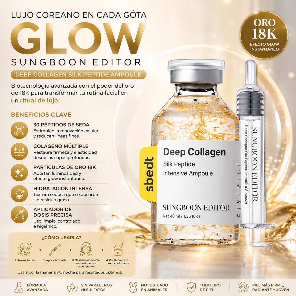 Ampolla Facial Glow 30 Péptidos Colágeno Oro 18K | SUNGBOON EDITOR | Glow Ampoule 30 Peptides Collagen 18K Gold
