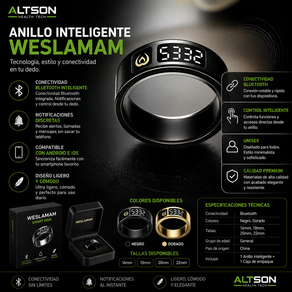 Anillo Inteligente Bluetooth Weslamam – Smart Ring Unisex