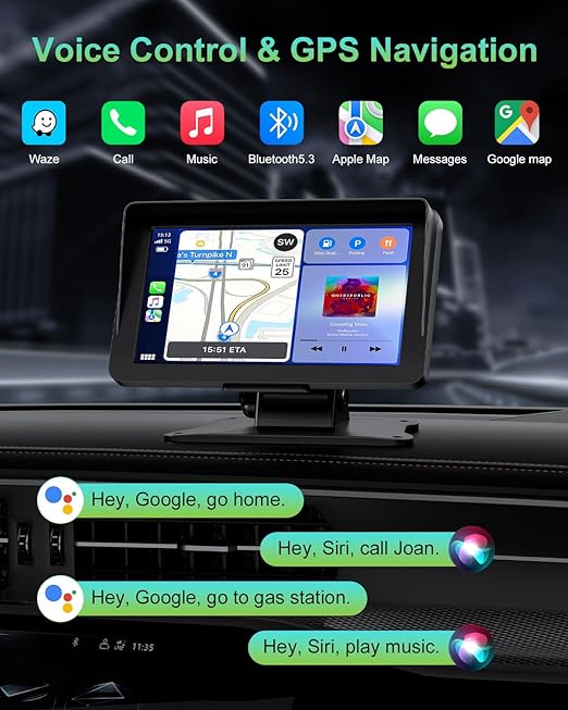 Apple Carplay - Pantalla para automóvil, 7 pulgadas, HD, inalámbrico, Apple Carplay y pantalla táctil