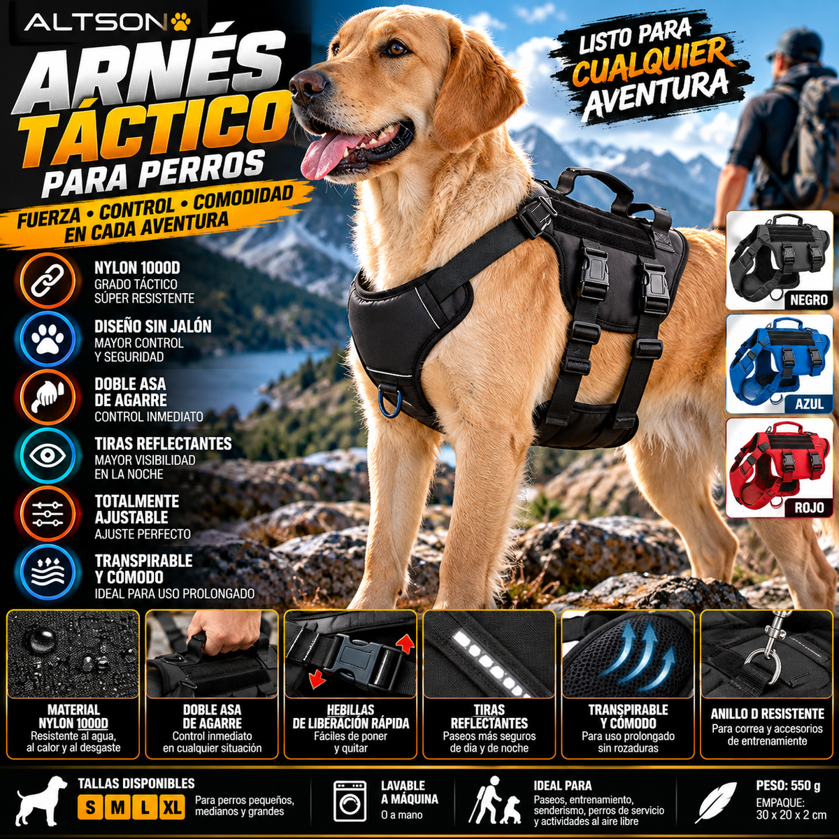 Tactical Dog Harness | Adjustable Reflective Vest | S–XL