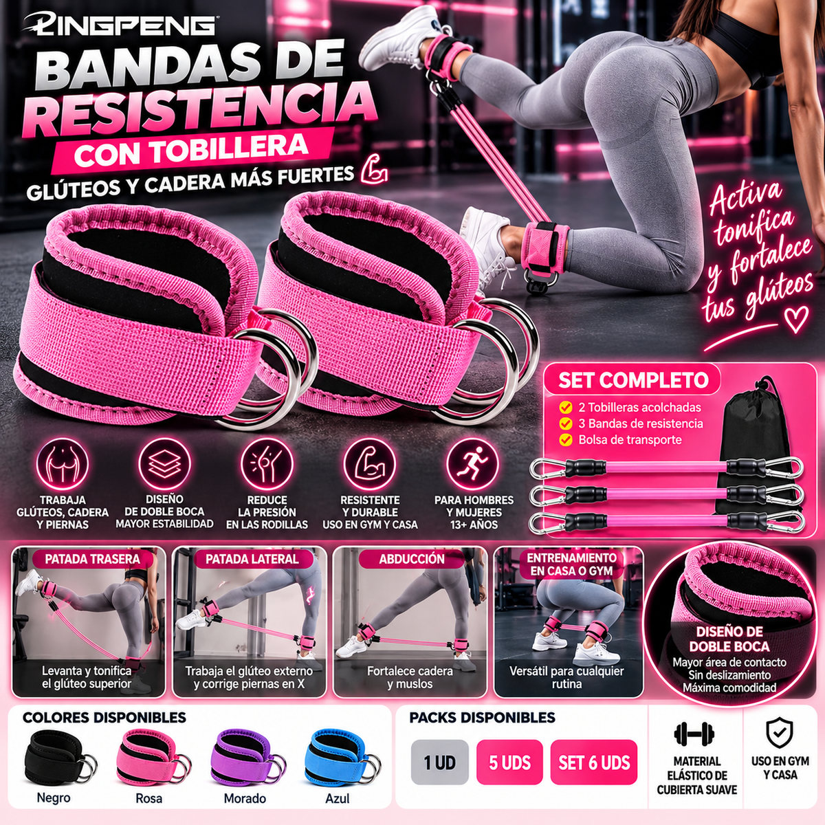 Bandas de Resistencia con Tobillar | Fitness, Glúteos y Cadera, Gym y Casa