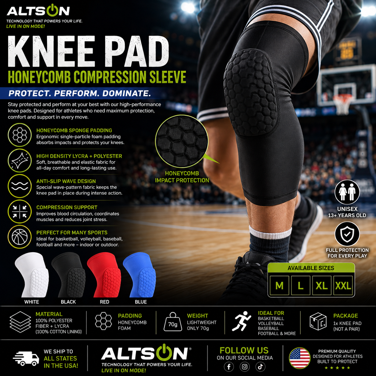 Basketball & Volleyball Knee Pads | Honeycomb Foam Compression Sleeve | Sport Kneepad | M-XXL