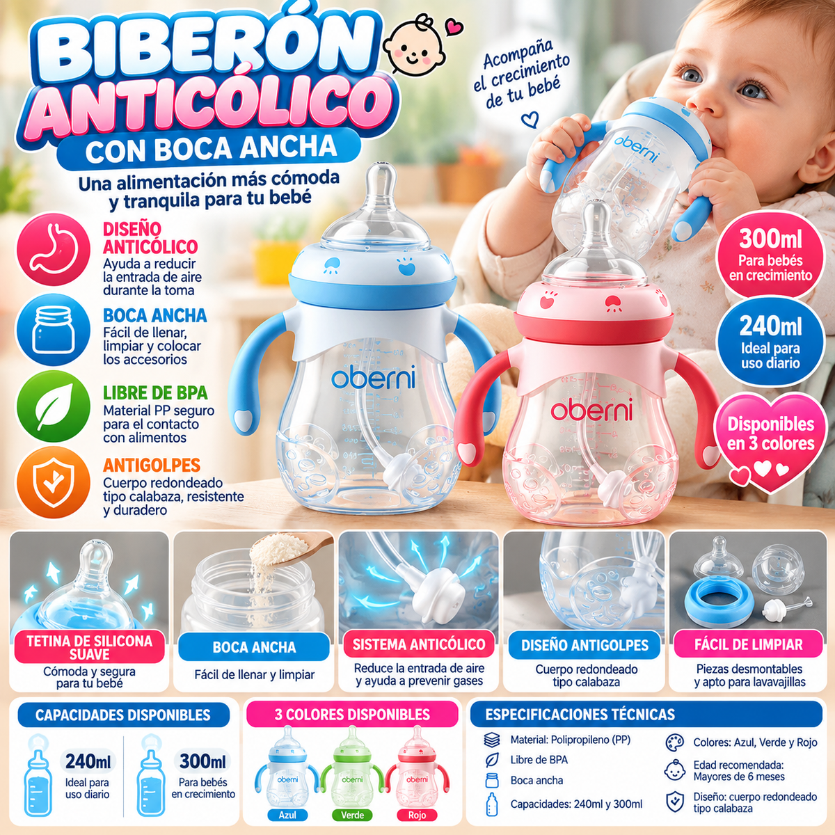 Anti-Colic Baby Bottle | Wide Neck | 240ml & 300ml