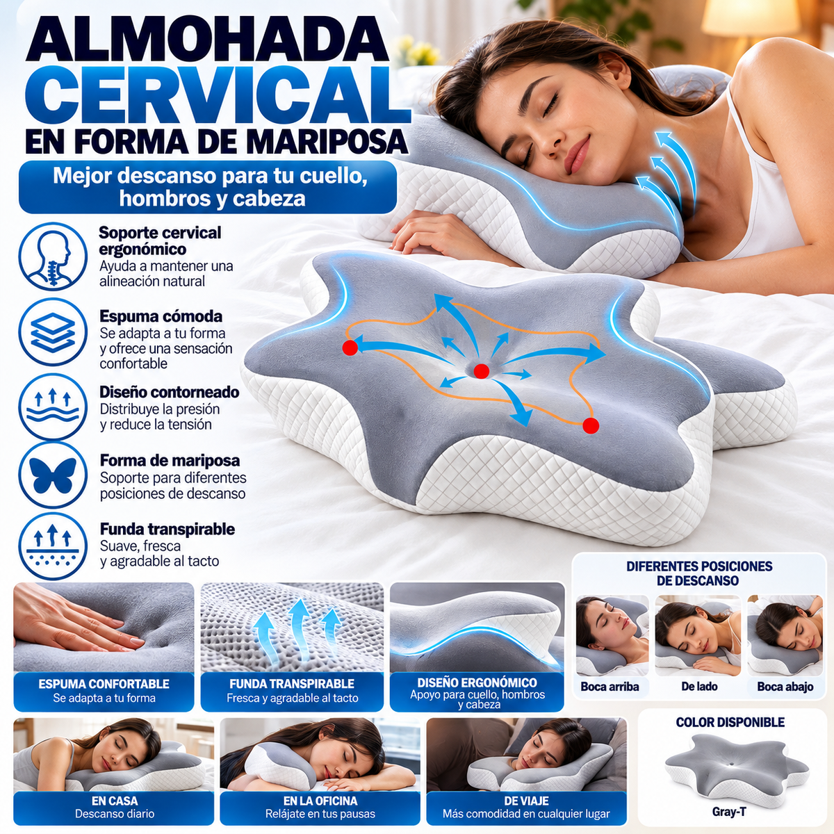 Butterfly Contour Neck Pillow | Ergonomic Foam Support | Almohada Cervical