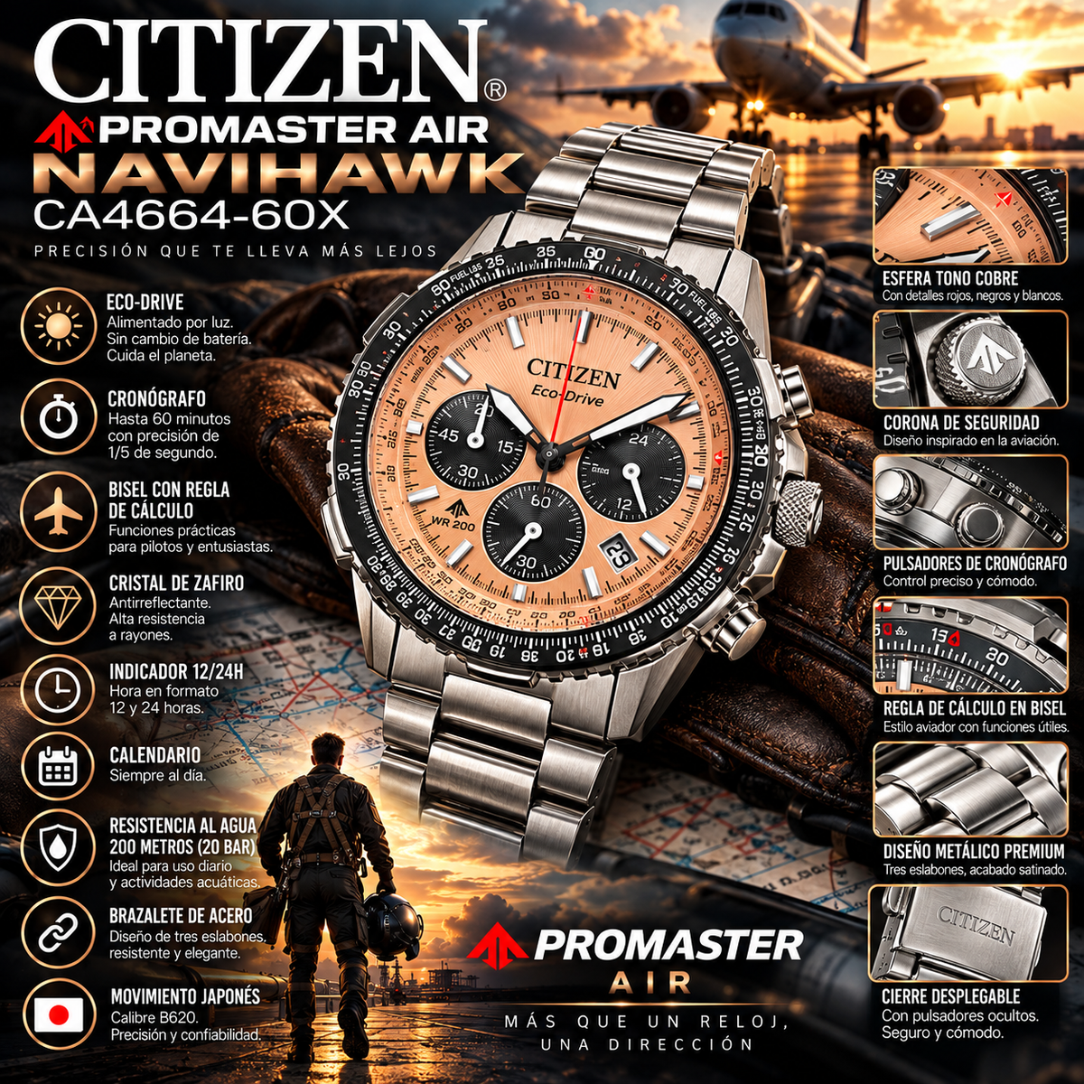 Citizen CA4664-60X | Eco-Drive Navihawk | Men's Chronograph