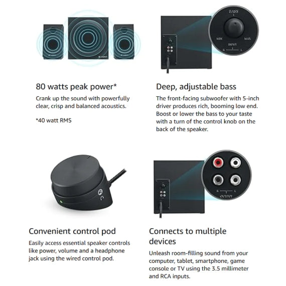 Parlantes Multimedia Logitech Z333 2.1 con Subwoofer 80W