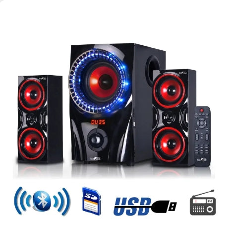 beFree Sound 2.1 Channel Bluetooth Surround Sound Speaker System in Red