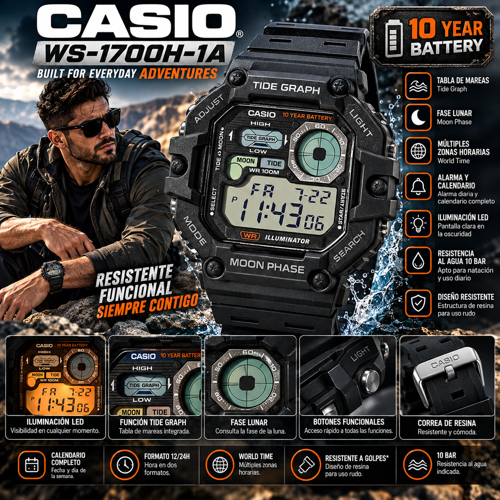 Casio WS-1700H-1A | Digital Alarm & Calendar | Men's Watch