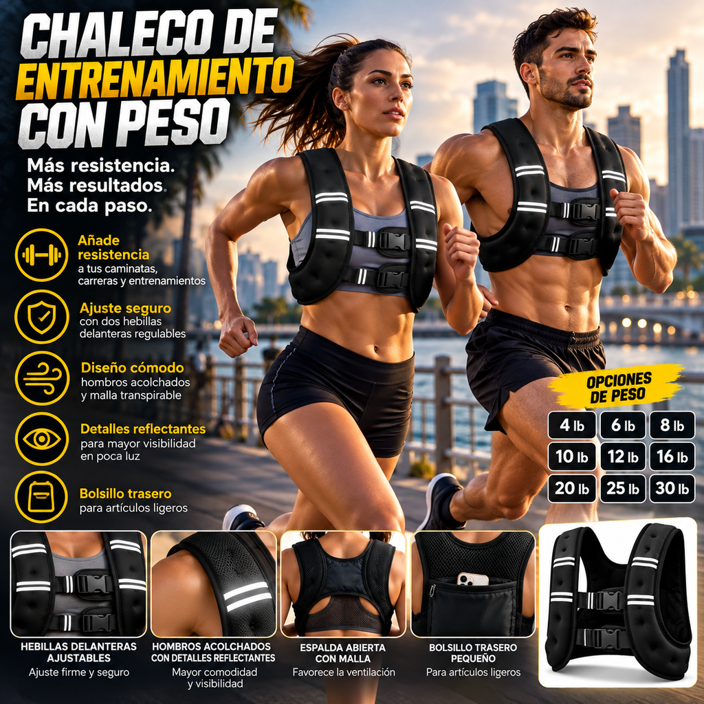 Weighted Training Vest | Adjustable 4–30 lb | Running & Fitness / Chaleco con Peso