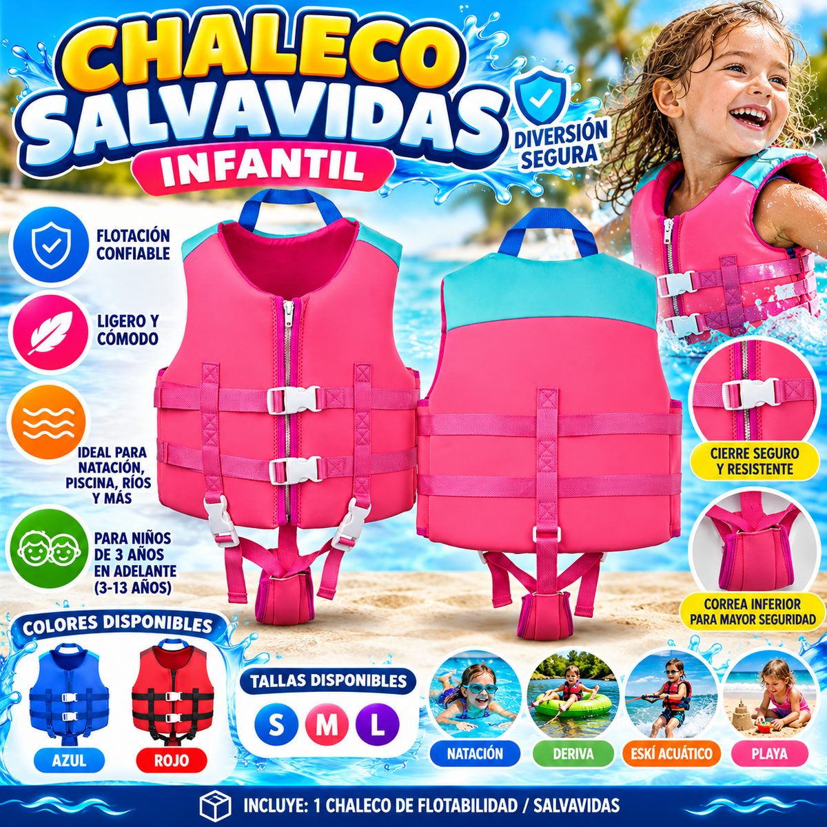 Kids Life Jacket & Buoyancy Vest | Swimming, Drifting & Water Sports | Sizes S-L