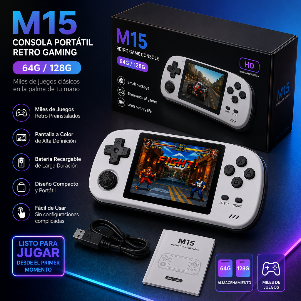 Consola de Juegos Portátil M15 | Retro Gaming | 64G / 128G