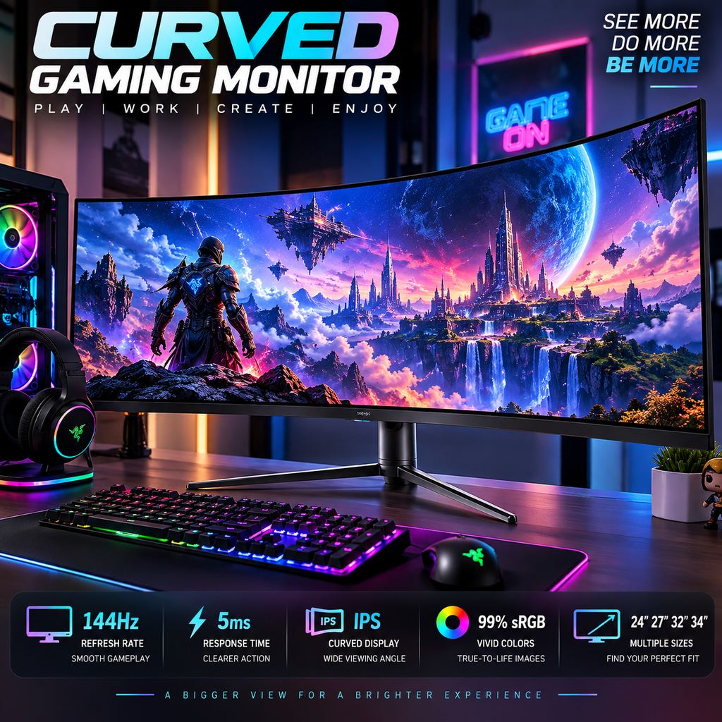 Curved IPS Gaming Monitor | 144Hz | 24–34 Inch | Monitor Curvo