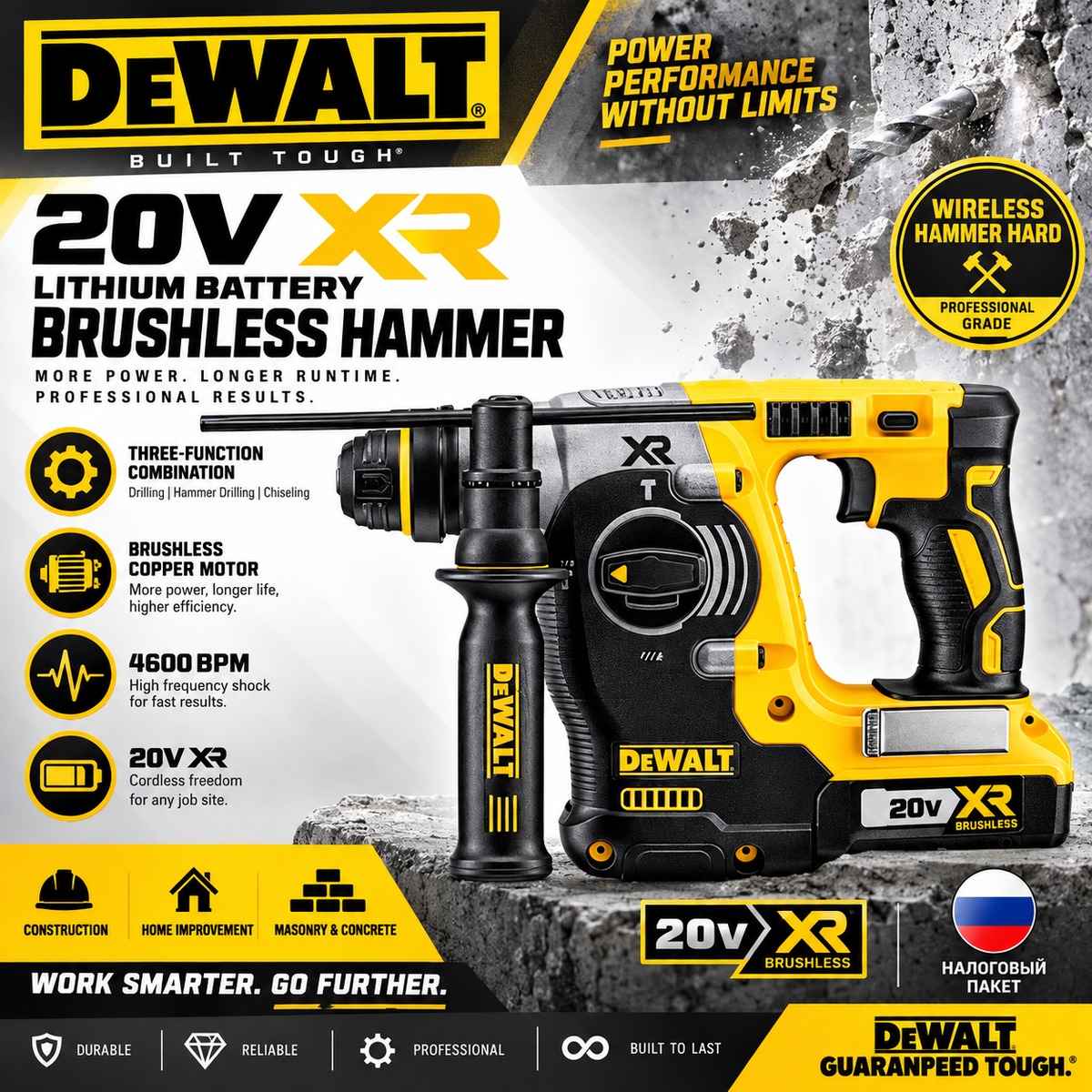 DEWALT DCH273B | 20V SDS Plus Rotary Hammer | Concrete Drilling