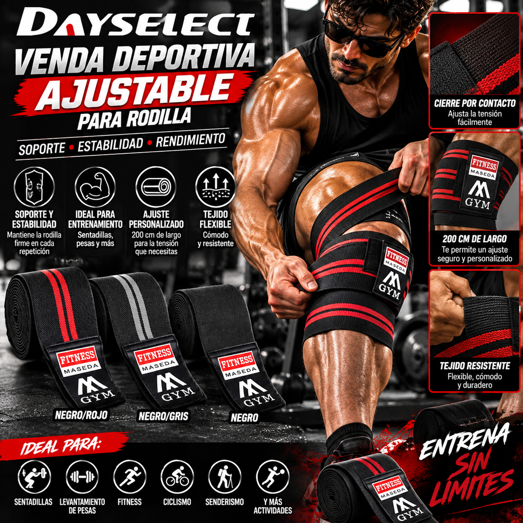 Dayselect Knee Wrap | Adjustable 200 × 8 cm Strap | 1 Piece