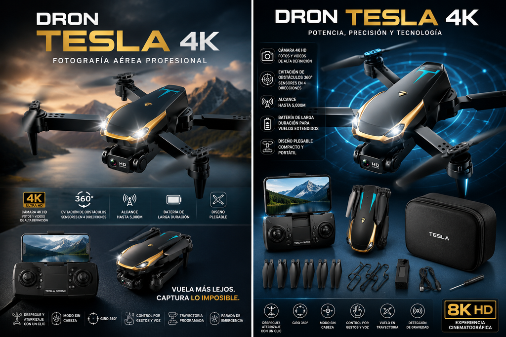 Dron Tesla 4K Fotografía Aérea Profesional | Cuadricóptero RC 5000m