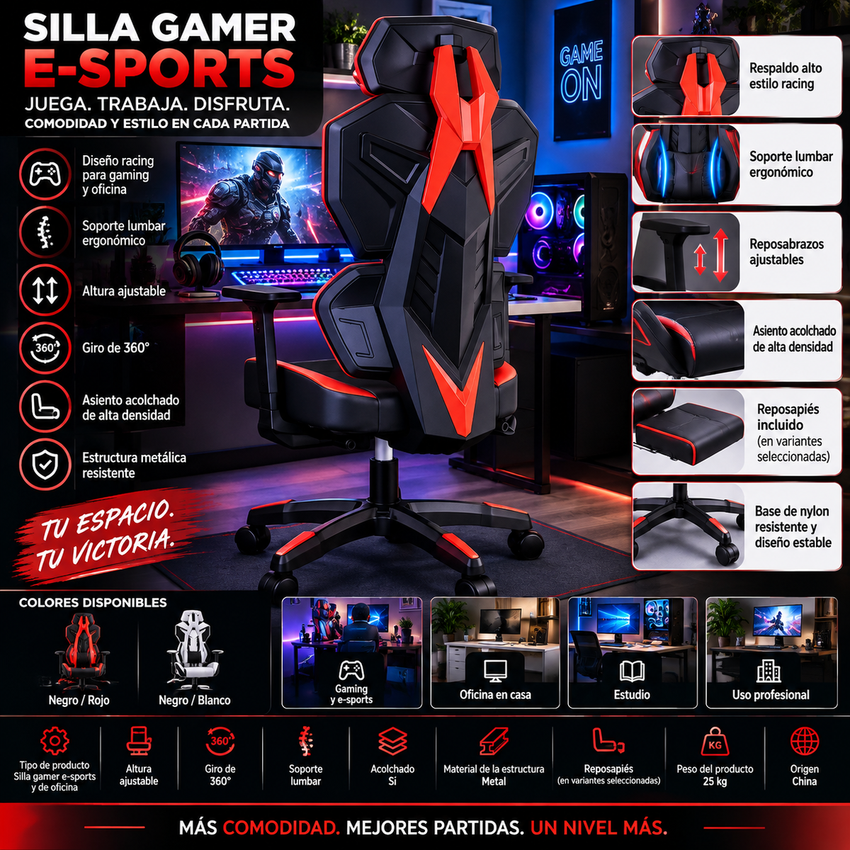E-Sports Gaming Chair | Lumbar Support | Foot Pedal