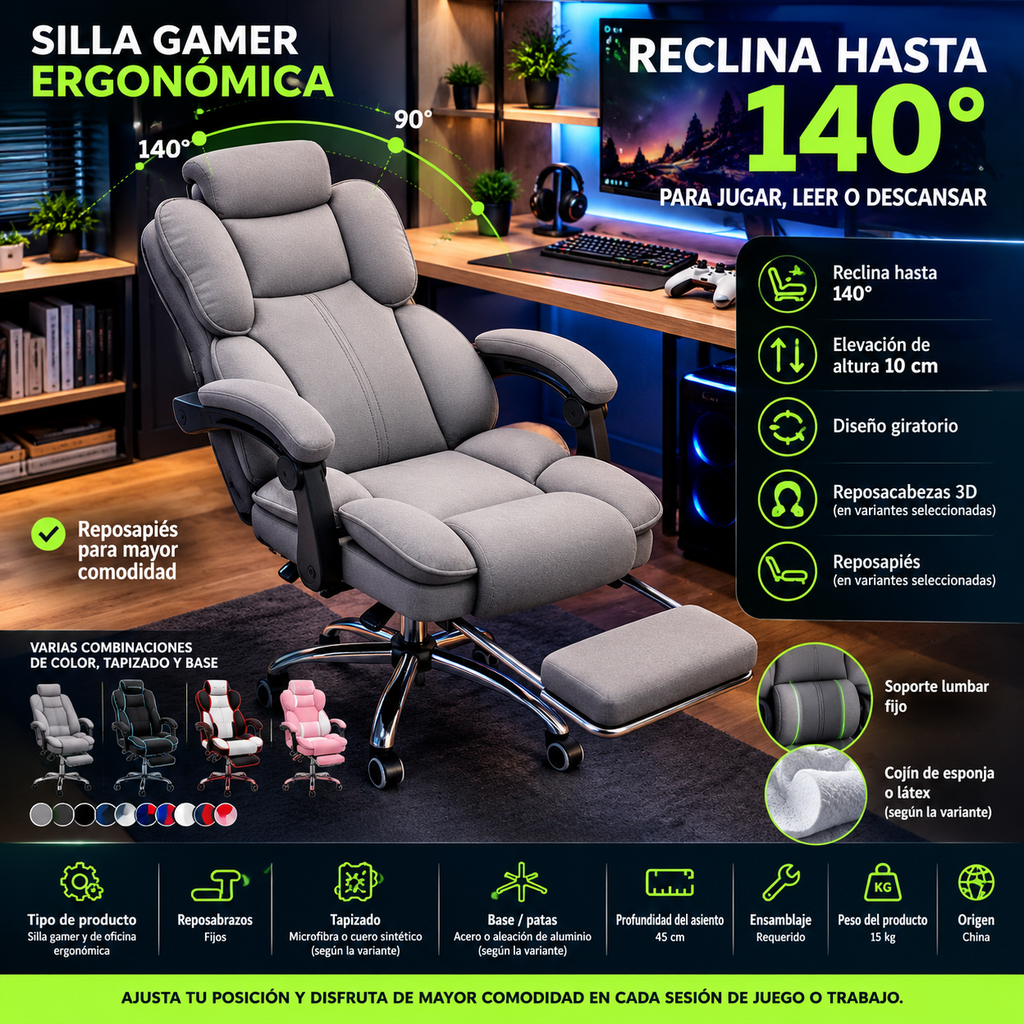 Ergonomic Gaming Chair | Reclining Footrest | Home Office