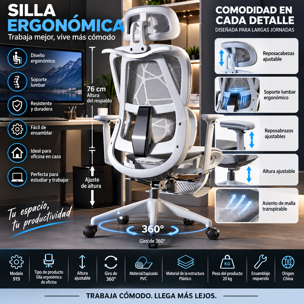 Ergonomic Office Chair | High Back & Armrests | Study