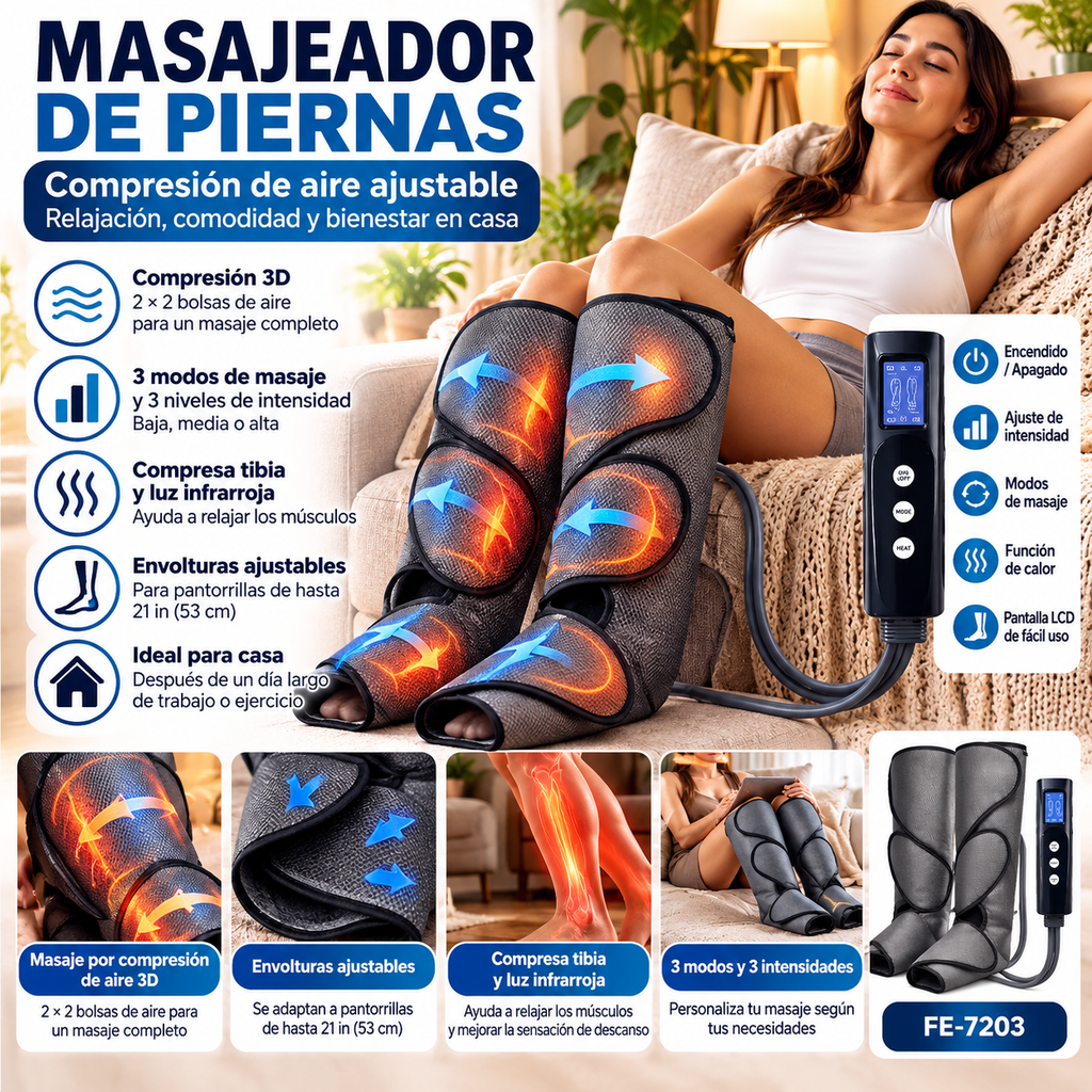 FE-7203 Electric Leg Massager | 3 Air Compression Modes | Masajeador de Piernas