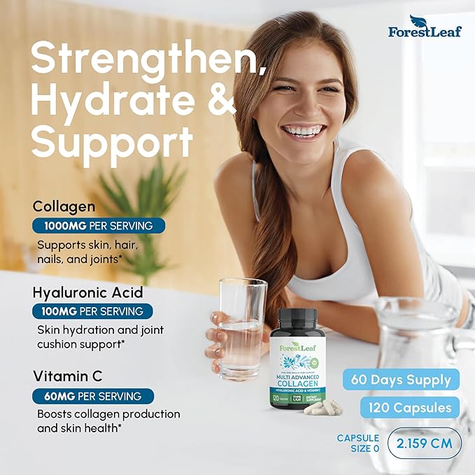 ForestLeaf Colágeno Avanzado Tipo 1, 2 y 3 – Con Ácido Hialurónico y Vitamina C