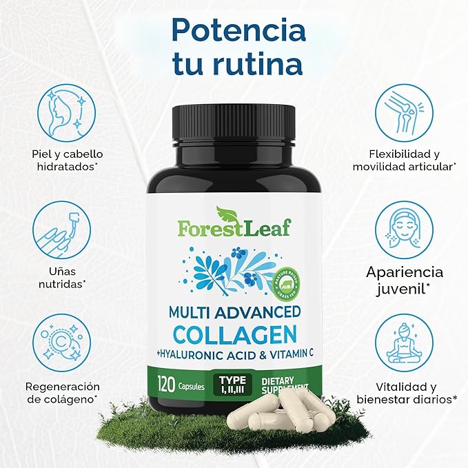 ForestLeaf Colágeno Avanzado Tipo 1, 2 y 3 – Con Ácido Hialurónico y Vitamina C