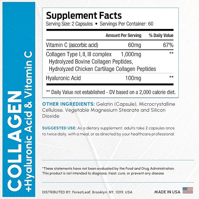 ForestLeaf Colágeno Avanzado Tipo 1, 2 y 3 – Con Ácido Hialurónico y Vitamina C