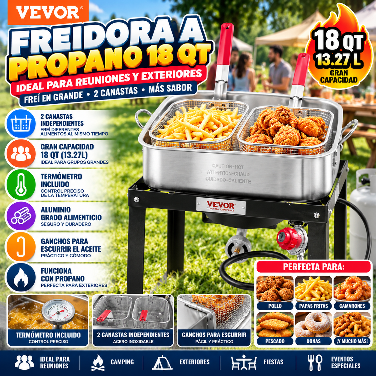 18 Qt Outdoor Propane Deep Fryer | 2 Baskets | 13.27L