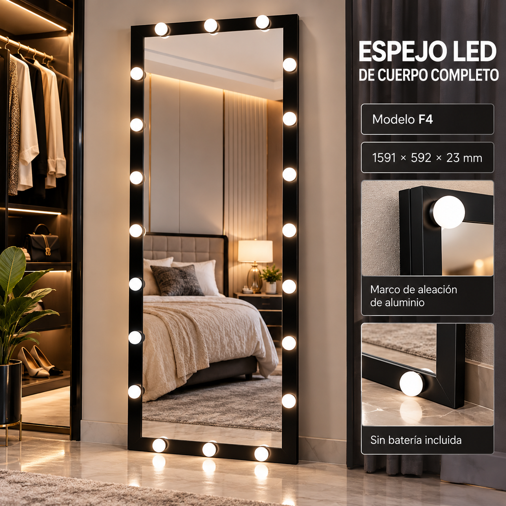 Full-Length LED Mirror | Aluminum Alloy Frame | Espejo LED de Cuerpo Completo | Marco de Aluminio