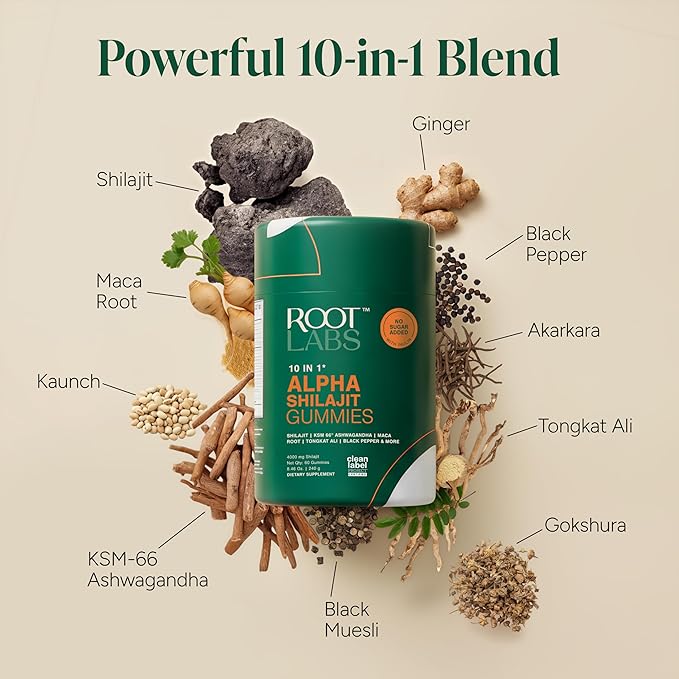 Gomitas Shilajit Alpha 10 en 1 – 4000mg con Tongkat Ali, Maca y Ashwagandha KSM-66
