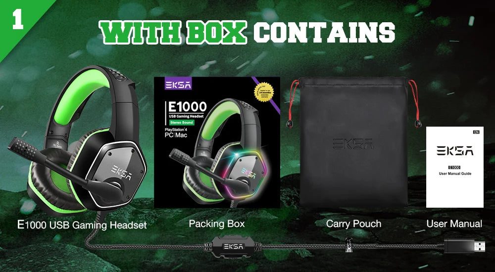 Audífonos Gaming EKSA E1000 | 7.1 Surround | USB | RGB | Micrófono Cancelación de Ruido | PC/PS4/PS5 | EKSA E1000 Gaming Headset 7.1 Surround USB RGB Noise Cancelling Mic